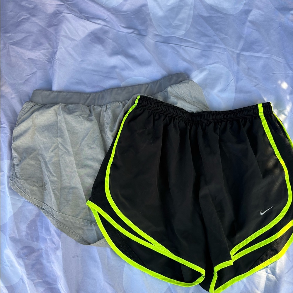 NIKE & Under ArmorDri-Fit Women’s Pair Of Shorts Lot Size Medium Black & Gray